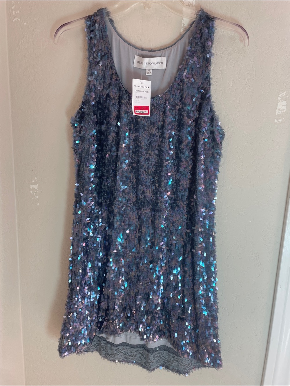 Dress the Population Women’s Iridescent Slate Blue Sequin Tank Dress